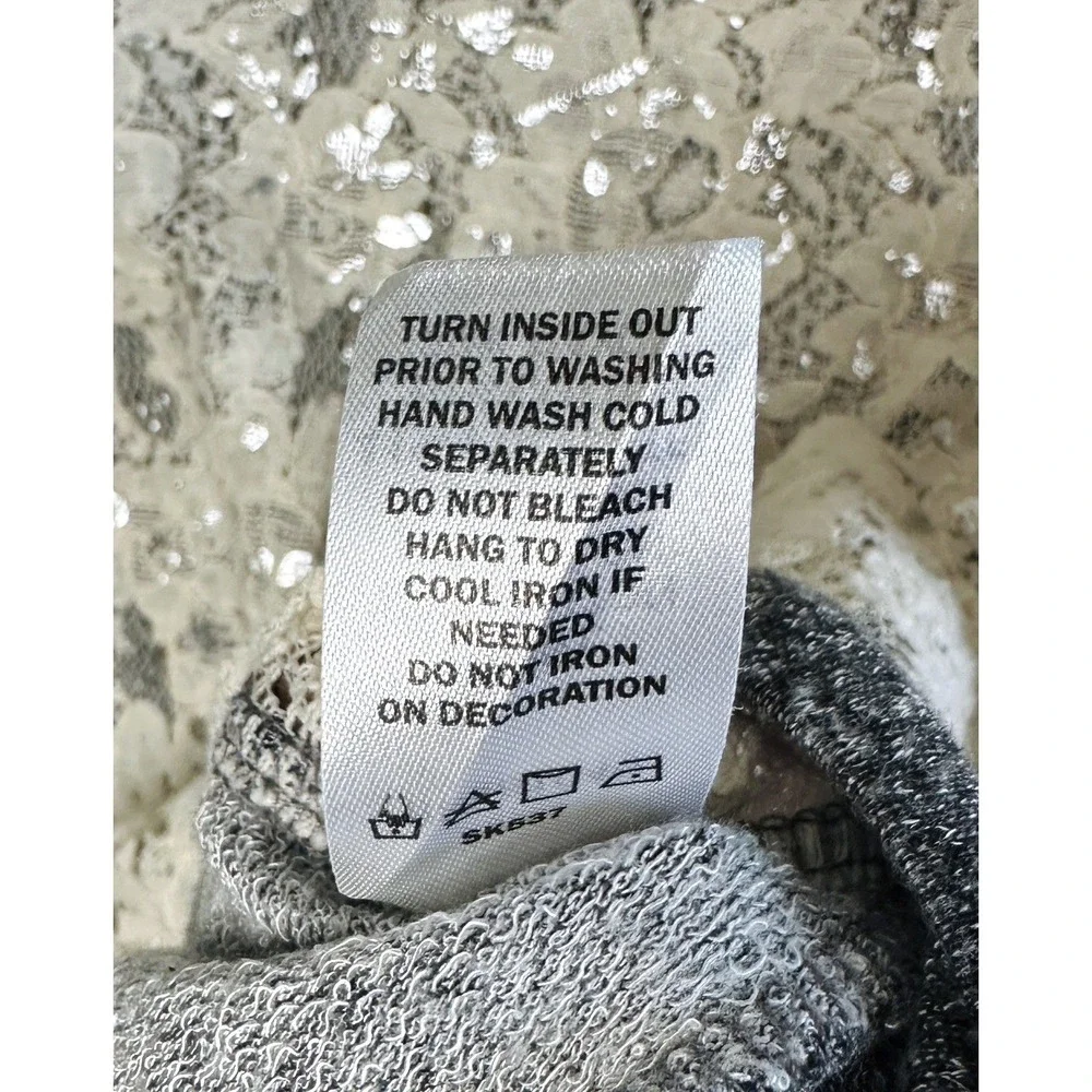 Vanity Grey Lace Knit Top Size S Long Sleeve Y2K Indie Sleaze Dark Cottagecore - Picture 11 of 11